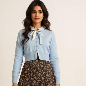 Pale blue 🩵knit Cardigan  heart Buttons NWT